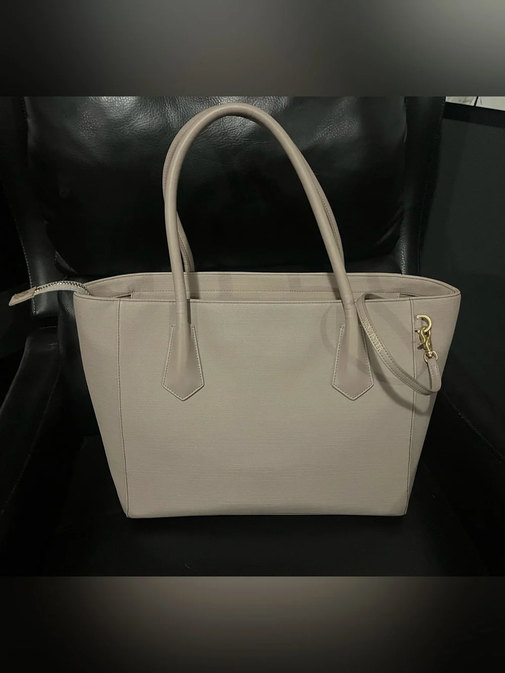 DAGNE DOVER Signature Legend Coated Canvas Large Laptop Tote Bag Gray / Taupe